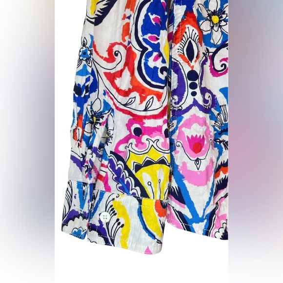 J. McLaughlin Lois Multicolor Paisley Floral Bird Print Women COTTON Shirt   S - Picture 5 of 10